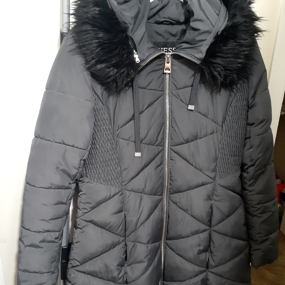 GUESS knee long puffer winter coat with hood